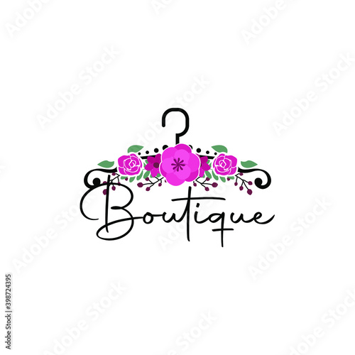 Coat hanger concept with flowers for a boutique logo template.