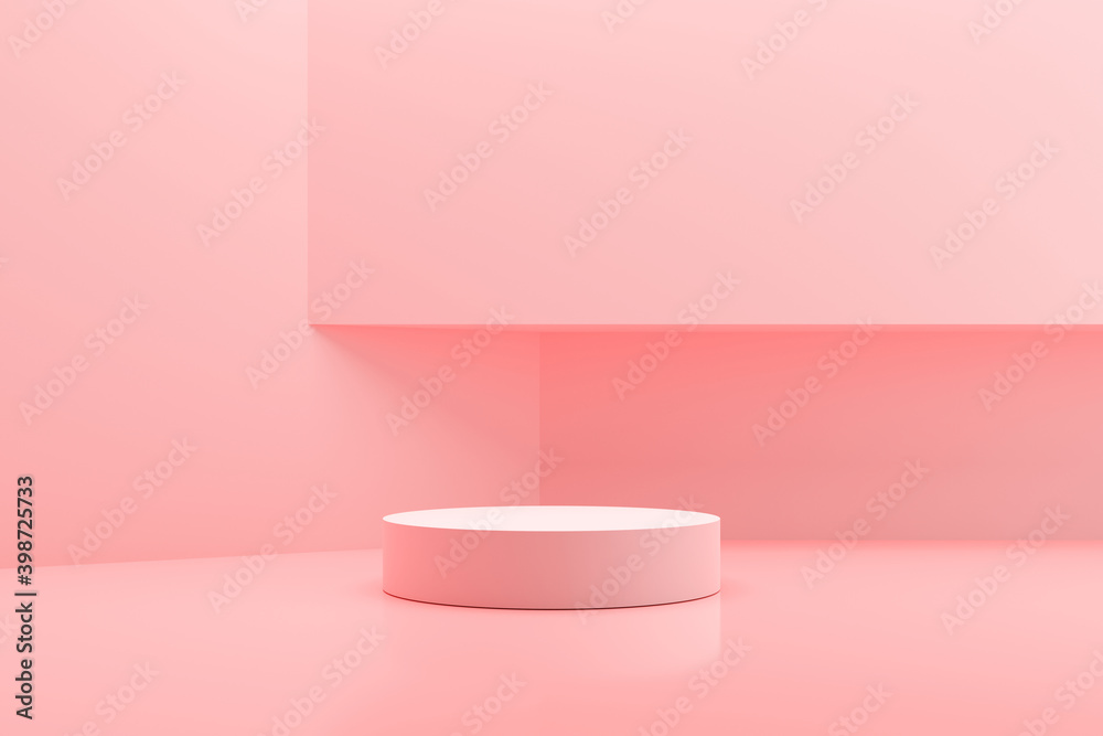 pink background with a pedestal and a showcase. 3d illustration pink background with a pedestal and a showcase. 3d illustration
