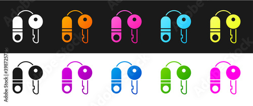 Set House with key icon isolated on black and white background. The concept of the house turnkey. Vector Illustration