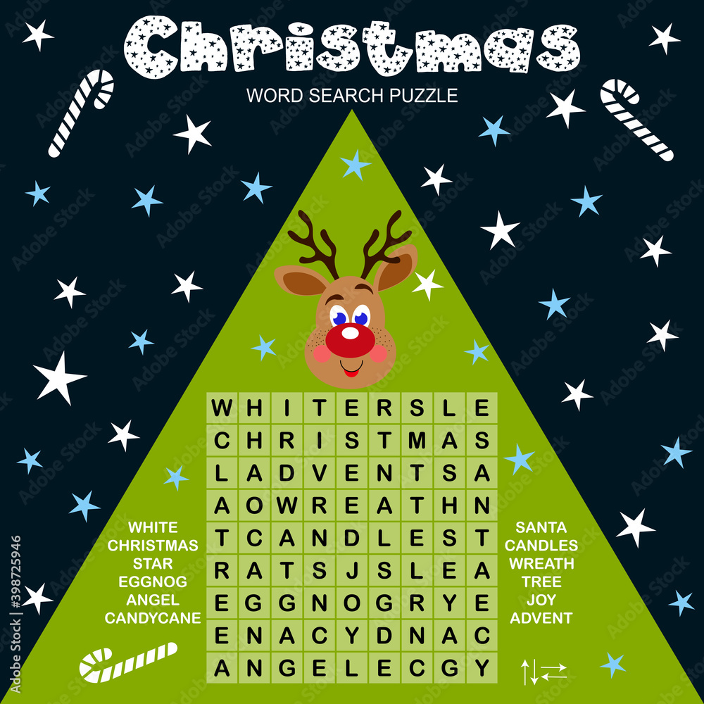 Christmas word search puzzle. Educational game for children. Worksheet ...