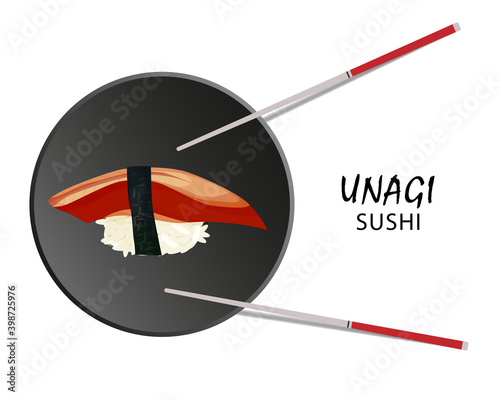 Unagi sushi roll, Asian food, flat style