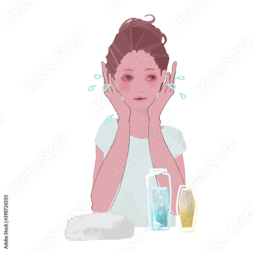保湿ケアをする女性のイラスト