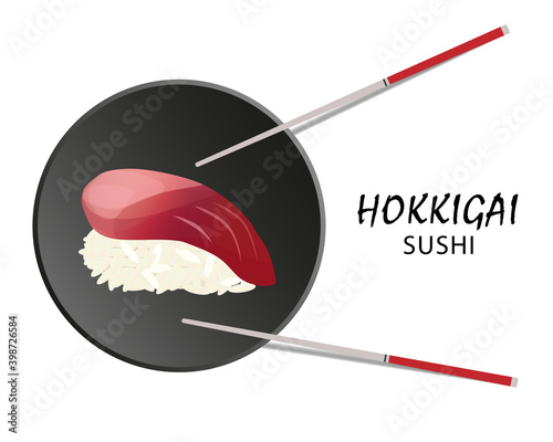 Hikkigai sushi roll, Asian food, flat style