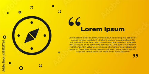 Black Compass icon isolated on yellow background. Windrose navigation symbol. Wind rose sign.  Vector.