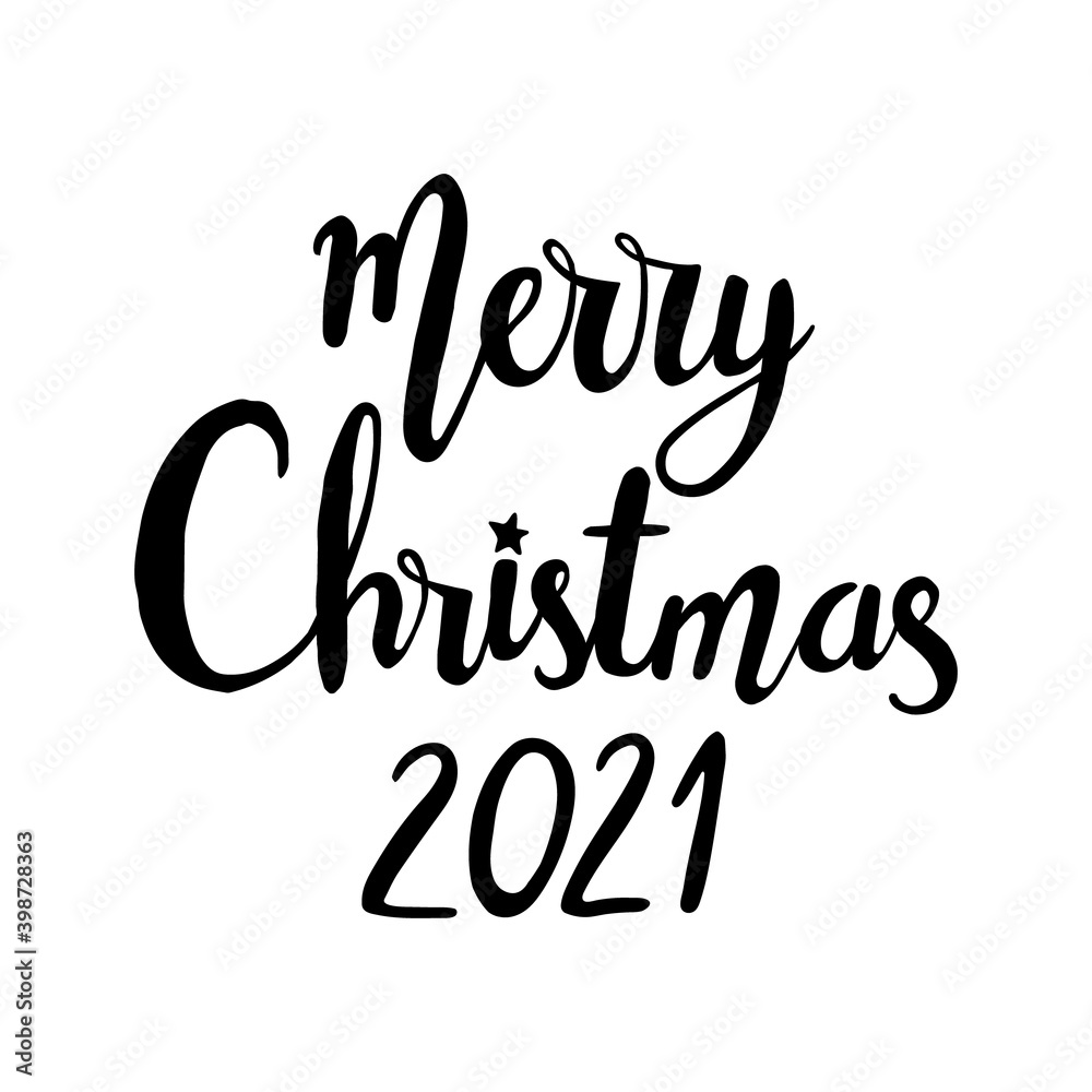 Obraz premium Merry christmas hand drawn lettering. Vector illustration, isolated on white
