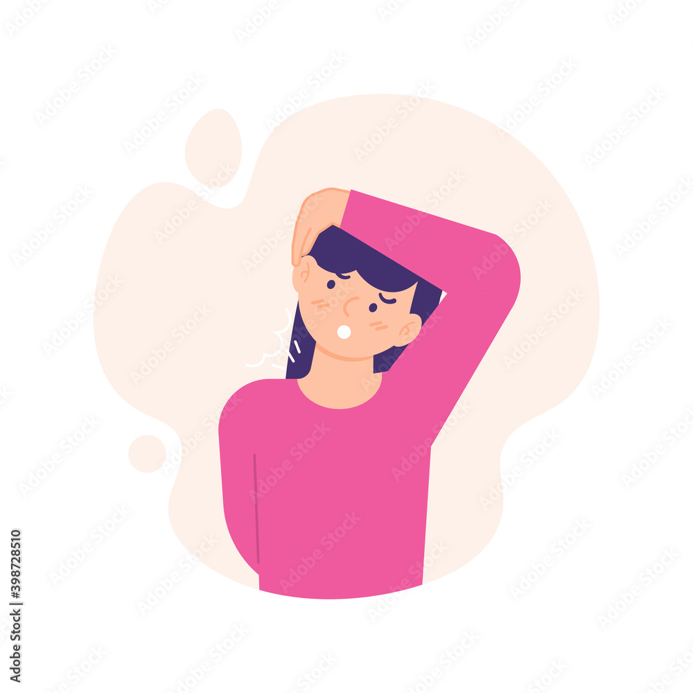 illustration of a woman tilting his head with his hands to stretch his