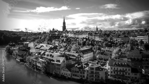 The historic district of Bern in Switzerland - aerial view over the capital city