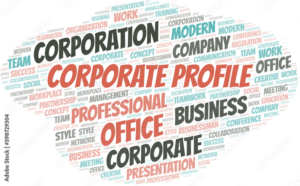 Corporate Profile vector word cloud, made with text only.