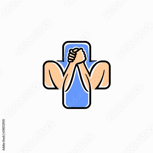 arm wrestle vector with health symbol