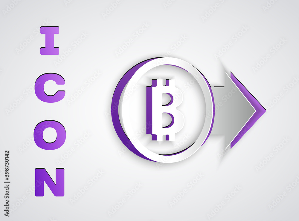 Paper cut Cryptocurrency coin Bitcoin icon isolated on grey background. Physical bit coin. Blockchain based secure crypto currency. Paper art style. Vector. Paper cut Cryptocurrency coin Bitcoin icon isolated on grey background. Physical bit coin. Blockchain based secure crypto currency. Paper art style. Vector.