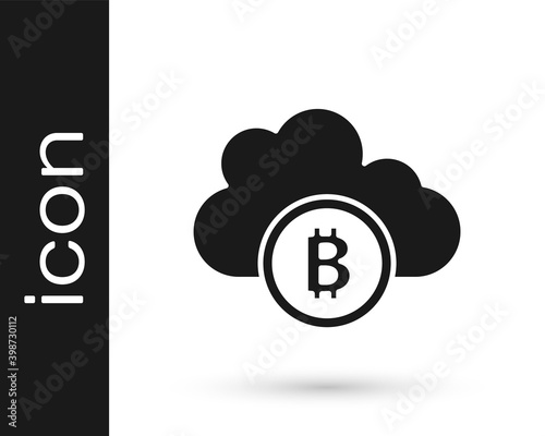 Black Cryptocurrency cloud mining icon isolated on white background. Blockchain technology, bitcoin, digital money market, cryptocoin wallet.  Vector.