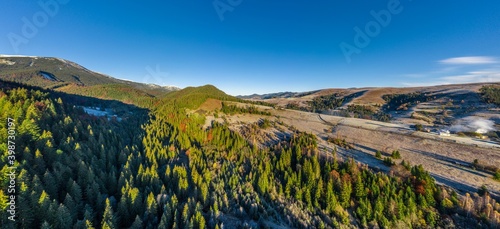 Picturesque mountain landscapes near the village of Dzembronya in Ukraine in the Carpathians mountains photo