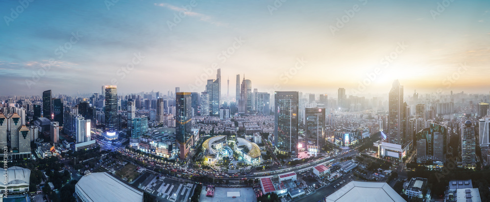 Fototapeta premium Aerial photography of Chinese city night view and modern building landscape skyline