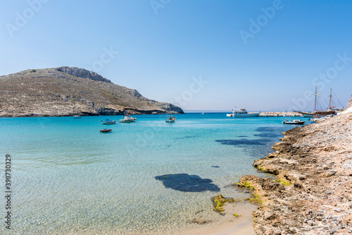 Fototapeta Naklejka Na Ścianę i Meble -  The Beach of Pserimos Island. Pserimos is small Greek Island in Aegean Sea.