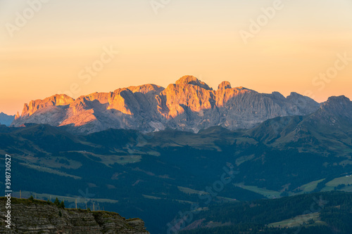 Beautiful alpine morning view of the Schlern mountains at the famous Seiser Alm  South Tyrol  Italy