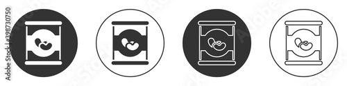 Black Beans in can icon isolated on white background. Circle button. Vector.