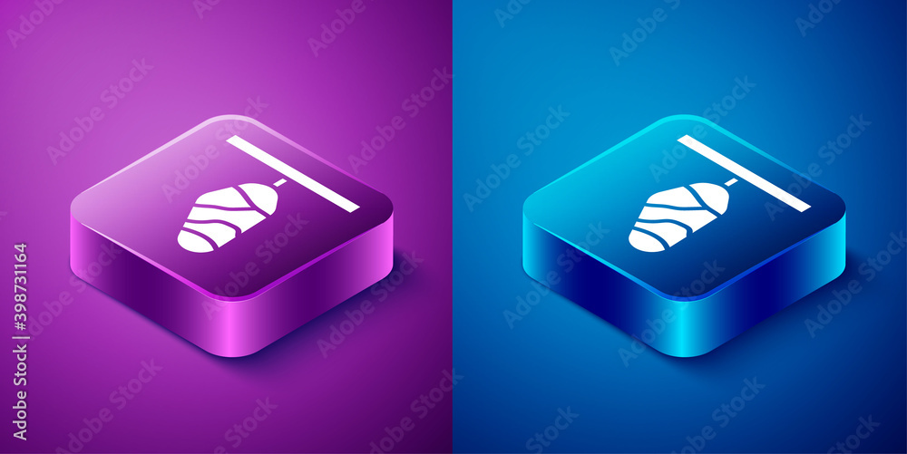 Isometric Butterfly cocoon icon isolated on blue and purple background. Pupa of the butterfly. Square button. Vector. Isometric Butterfly cocoon icon isolated on blue and purple background. Pupa of the butterfly. Square button. Vector.