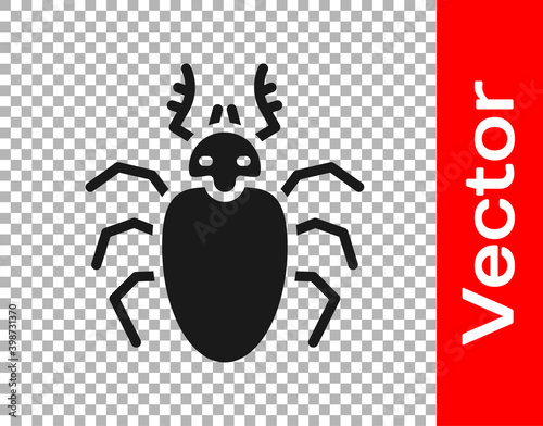 Black Beetle deer icon isolated on transparent background. Horned beetle. Big insect.  Vector.