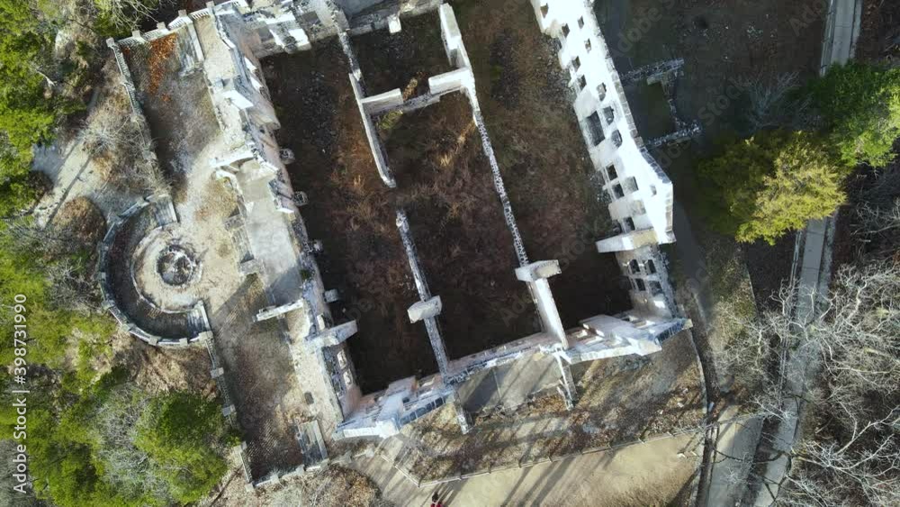 Epic Aerial View of Mystical Ancient Medieval Abandoned Castle Ruins Epic Aerial View of Mystical Ancient Medieval Abandoned Castle Ruins