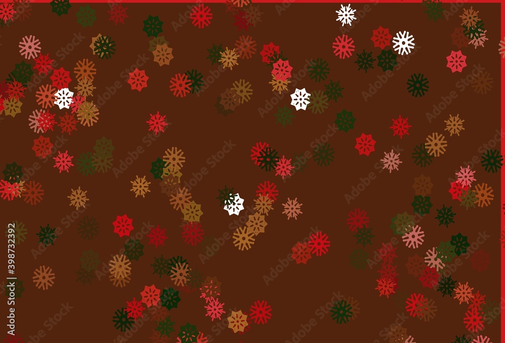 Light Green, Red vector layout with bright snowflakes. Light Green, Red vector layout with bright snowflakes.