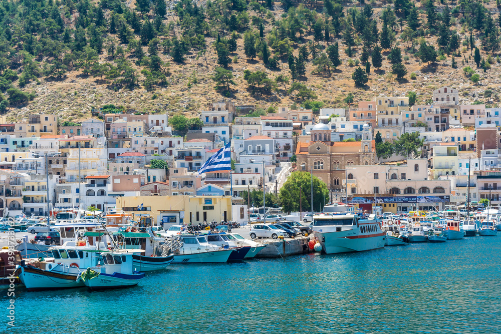 Kalymnos harbour view from sea. Kalymnos Island is populer tourist destination in Greece. Kalymnos harbour view from sea. Kalymnos Island is populer tourist destination in Greece.