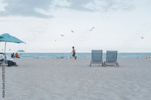 Miami beach, sunset time on the beach. photo