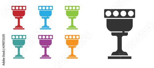 Black Medieval goblet icon isolated on white background. Holy grail. Set icons colorful. Vector.