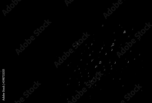 Dark Black vector background with music symbols.