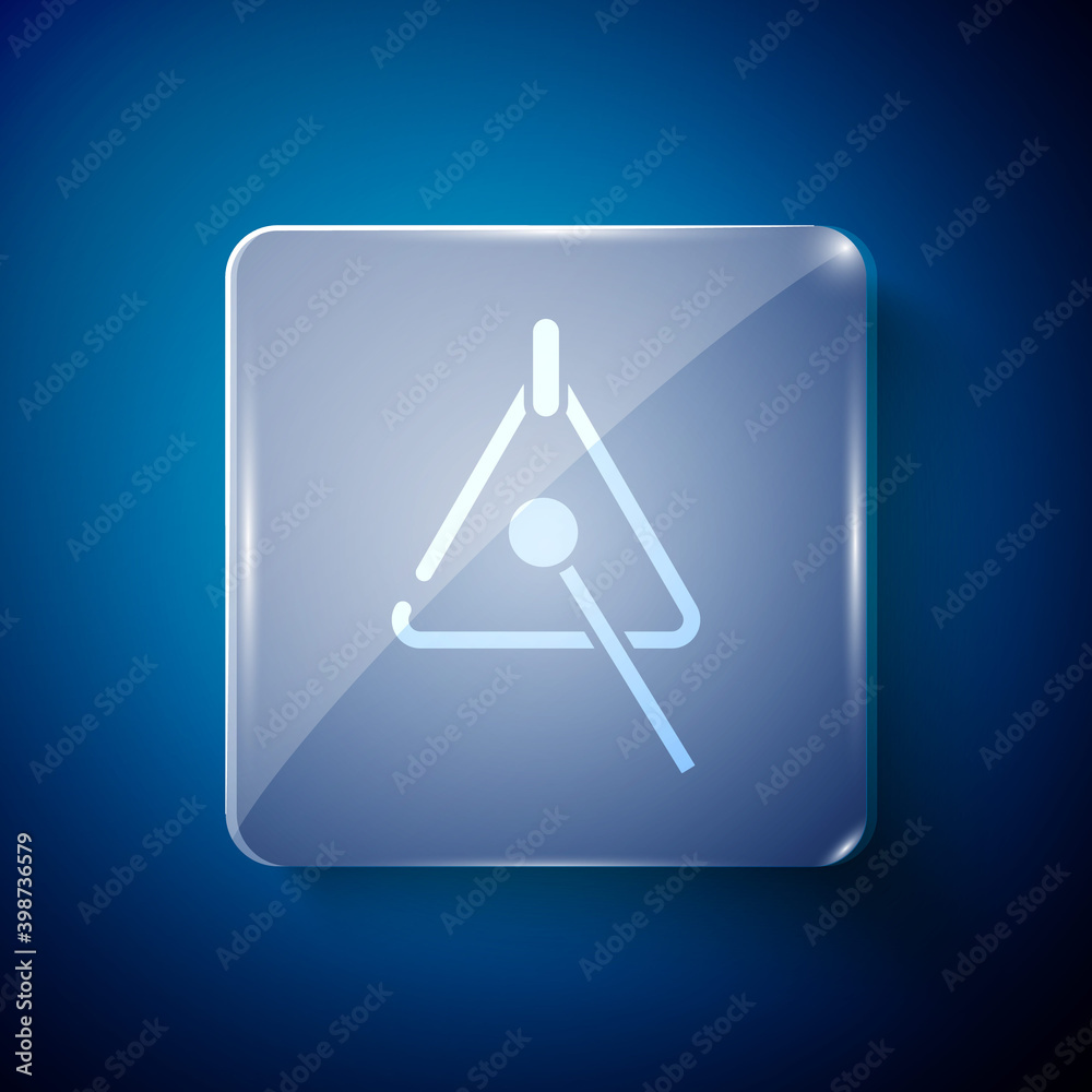 White Triangle musical instrument icon isolated on blue background. Square glass panels. Vector. White Triangle musical instrument icon isolated on blue background. Square glass panels. Vector.