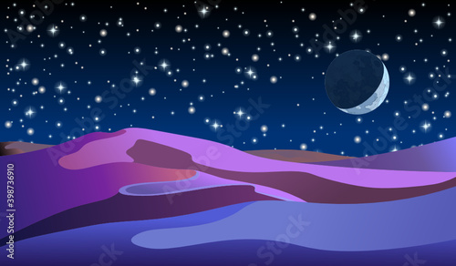 Desert night. Vector starry night on the desert. Night landscape. Background. Vector illustration. © Khrystyna