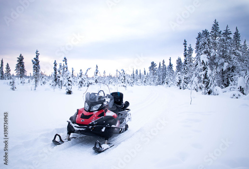 Snow mobile during winter in Lannavaara, Sweden (Lapland)