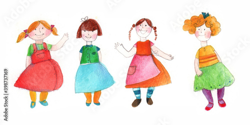illustration of cheerful children in colorful clothes