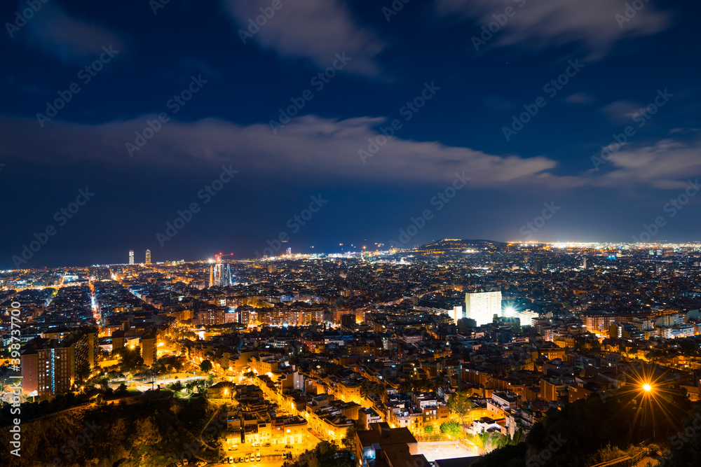 Aerial view of Barcelona city at night