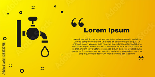 Black Water tap icon isolated on yellow background.  Vector.