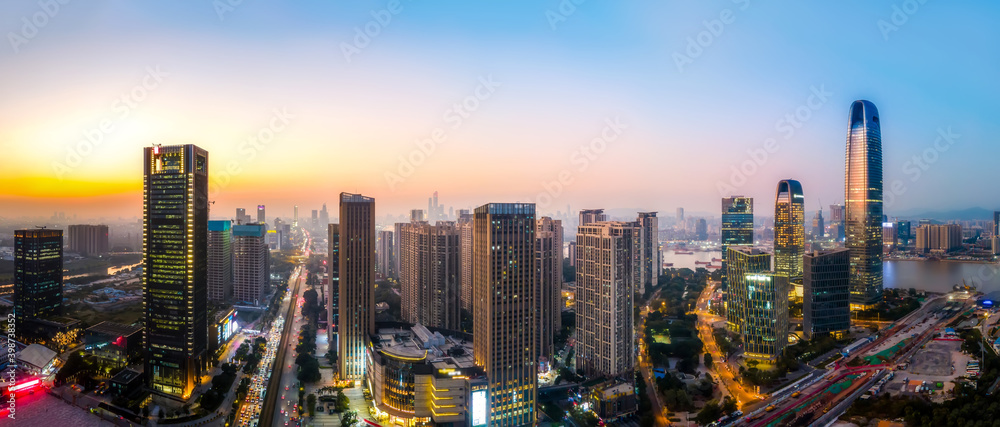 Aerial photography of Chinese city night view and modern building landscape skyline