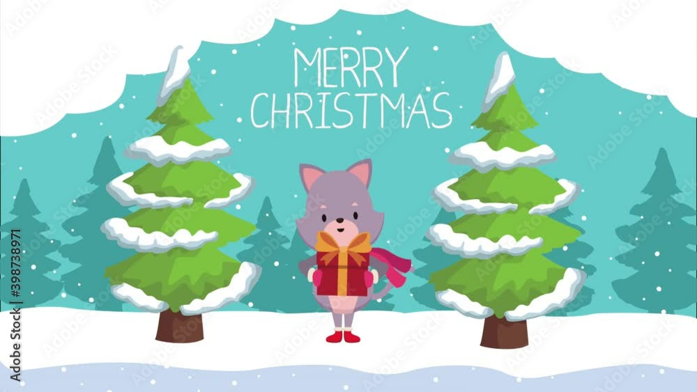 happy merry christmas animation with cat lifting gift happy merry christmas animation with cat lifting gift