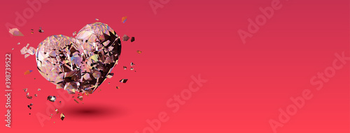 Abstract low poly broken heart vector illustration banner BG