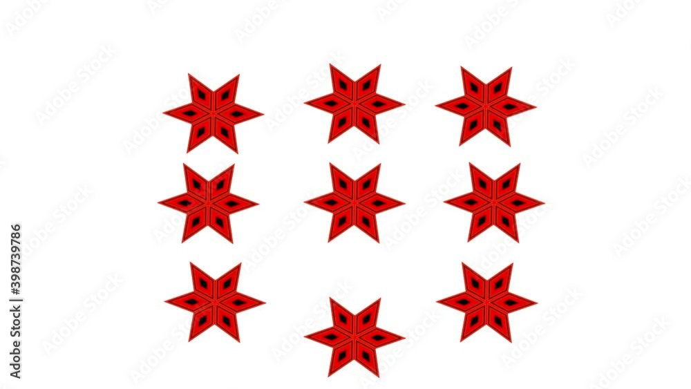 several stars move out of one star and line up. the pattern on the stars changes. flashing stars. several stars move out of one star and line up. the pattern on the stars changes. flashing stars.