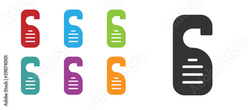 Black Please do not disturb icon isolated on white background. Hotel Door Hanger Tags. Set icons colorful. Vector.