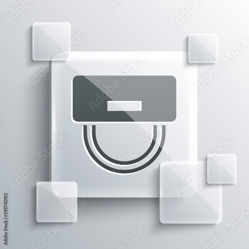 Grey Bellboy hat icon isolated on grey background. Hotel resort service symbol. Square glass panels. Vector.