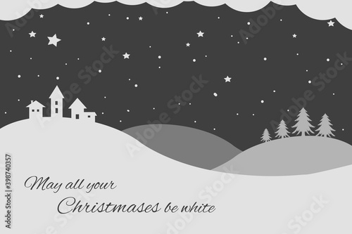 Christmas greeting card | Holiday Digital Postcard | Winter Wonderland Landscape Illustration | Snowy Village And Forest