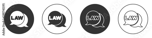 Black Law icon isolated on white background. Circle button. Vector.