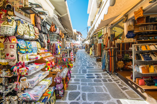 Fototapeta Naklejka Na Ścianę i Meble -  Beautiful shopping street view in Kos Island. Kos Island is a popular tourist destination in Greece.