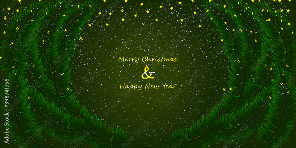 Snowy green christmas background illustration vector