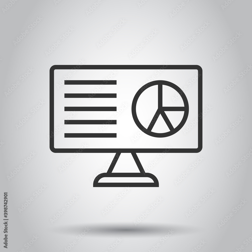 Website analytics icon in flat style. SEO data vector illustration on white isolated background. Computer diagram business concept. Website analytics icon in flat style. SEO data vector illustration on white isolated background. Computer diagram business concept.