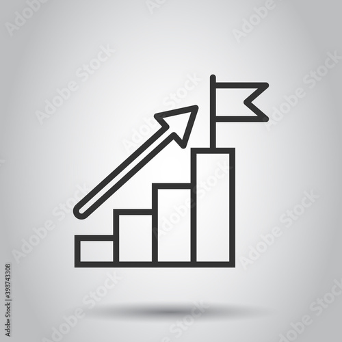 Stair with finish flag icon in flat style. Leadership challenge vector illustration on white background. Career growth business concept.