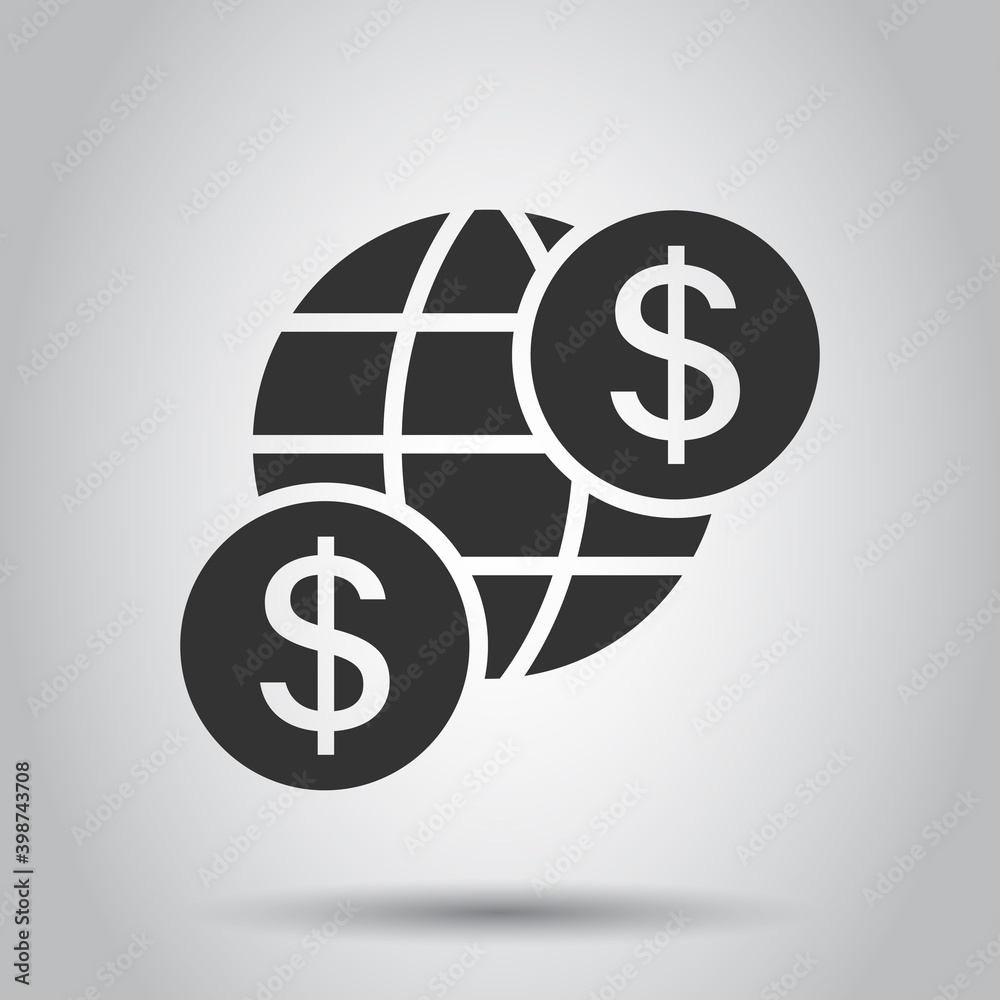 Global business icon in flat style. Money transaction vector illustration on white isolated background. Banknote bill security business concept. Global business icon in flat style. Money transaction vector illustration on white isolated background. Banknote bill security business concept.
