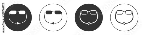 Black Eyeglasses icon isolated on white background. Circle button. Vector.