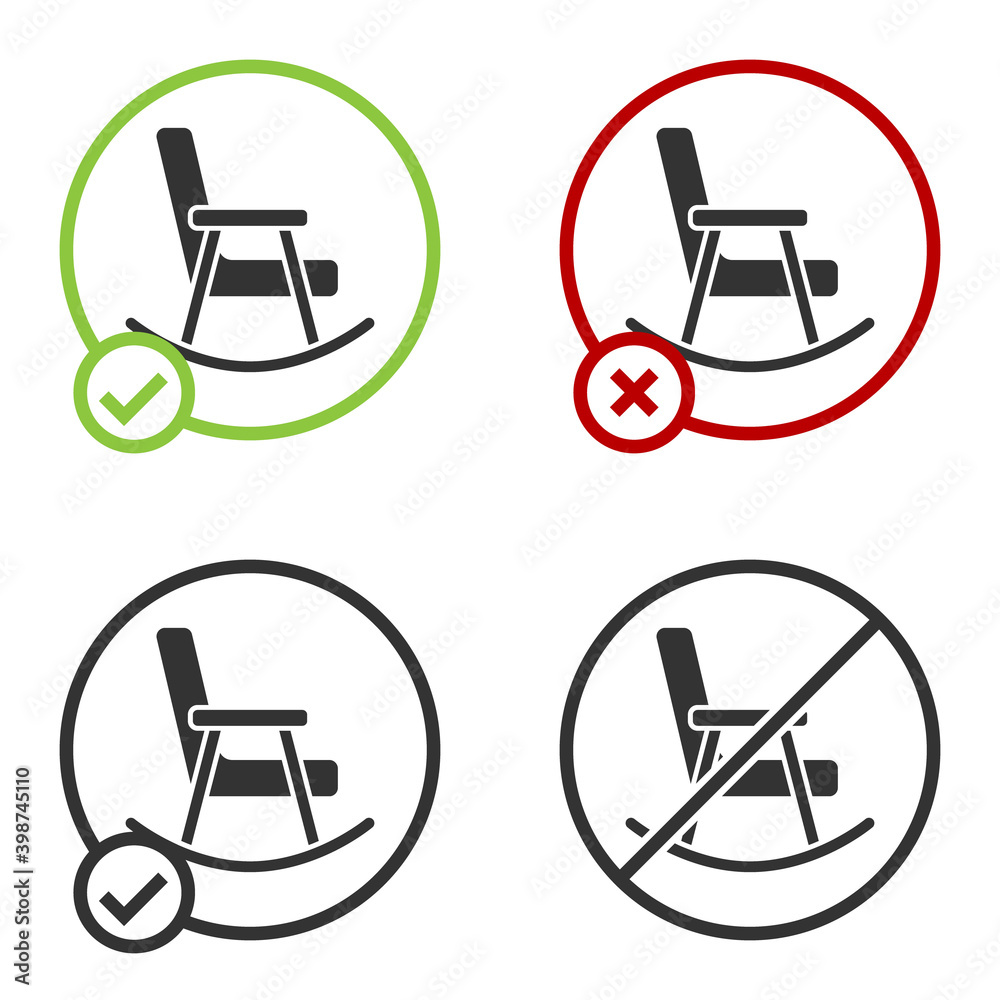 Black Rocking chair icon isolated on white background. Circle button. Vector.