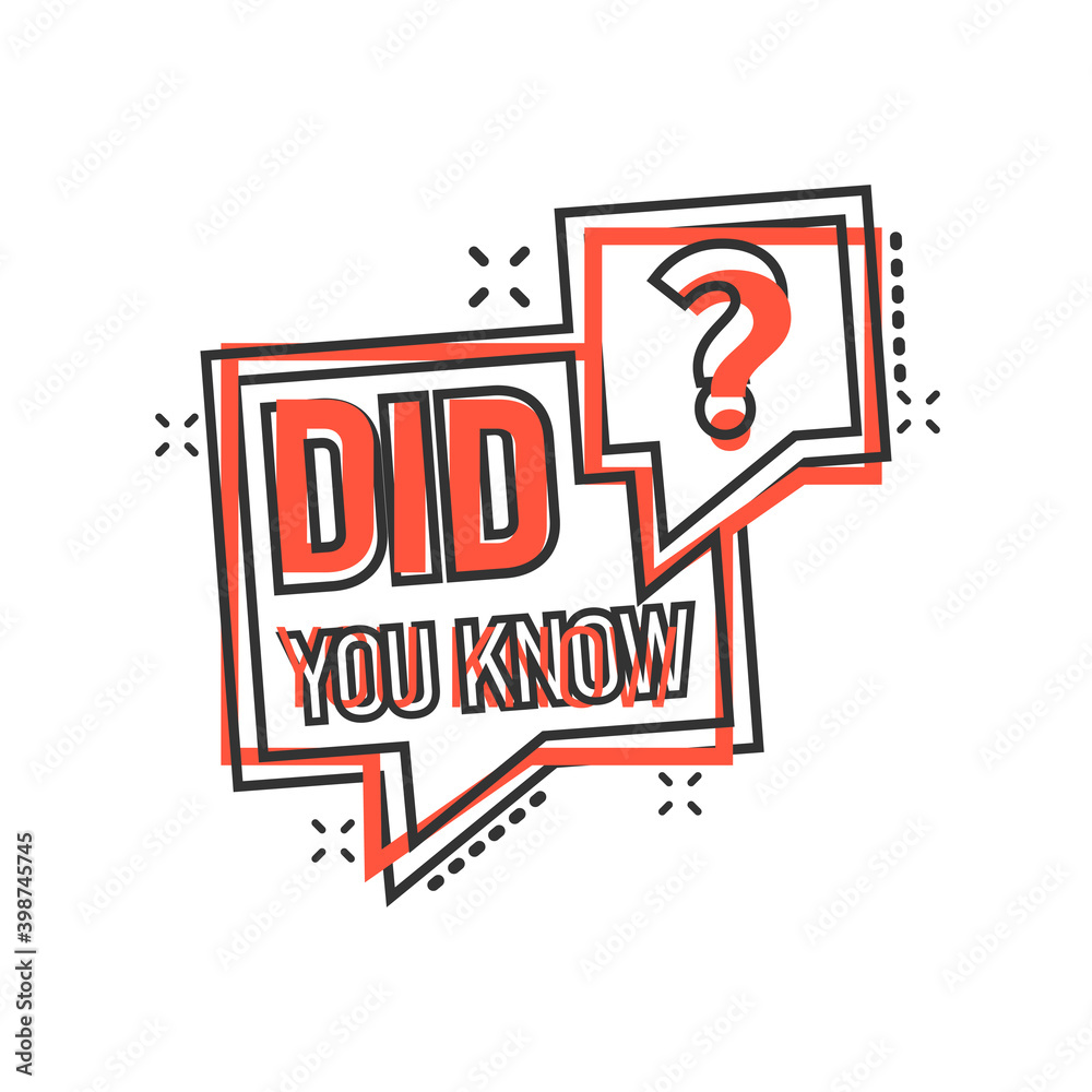 Did You Know icon in comic style. Question mark cartoon vector illustration on white isolated background. Attention banner splash effect business concept. Did You Know icon in comic style. Question mark cartoon vector illustration on white isolated background. Attention banner splash effect business concept.
